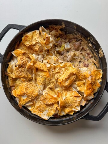 dish with mushroom pie in it.