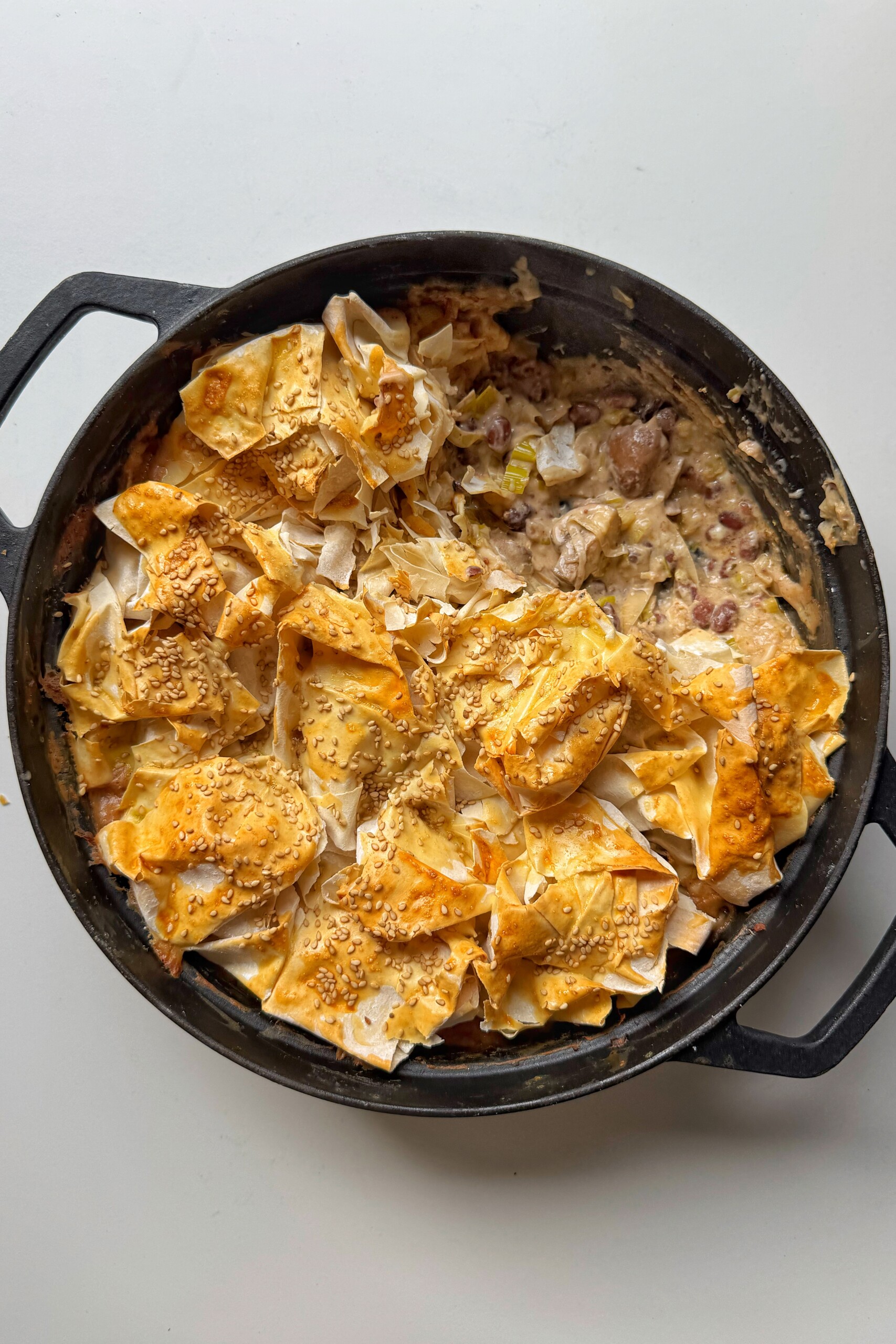 dish with mushroom pie in it.