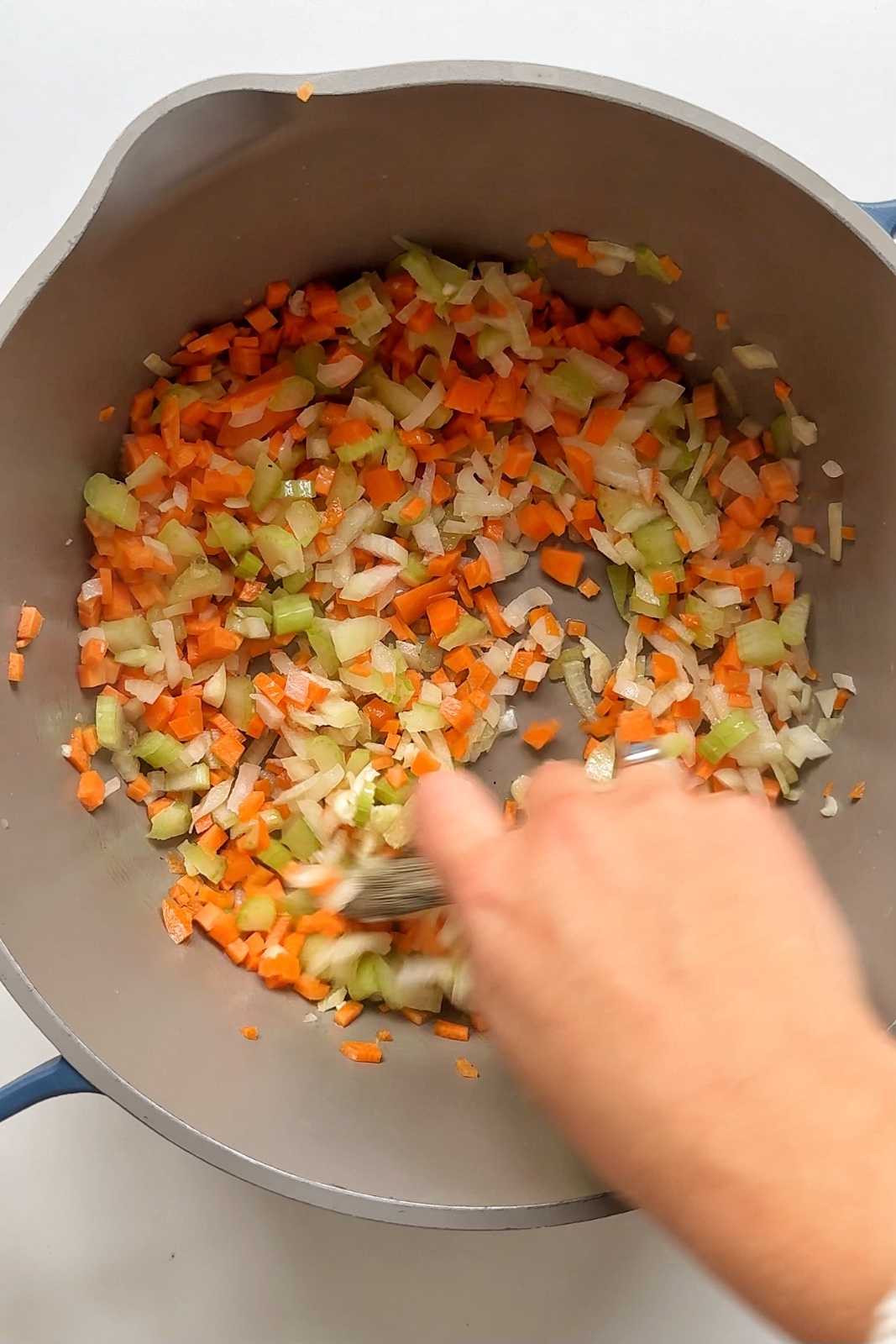 Making a soffritto in pot.