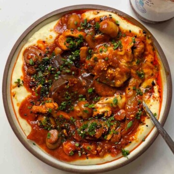 Korean chicken stew with mashed potato.