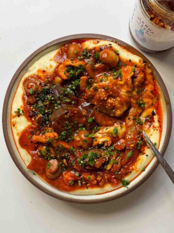 Korean chicken stew with mashed potato.