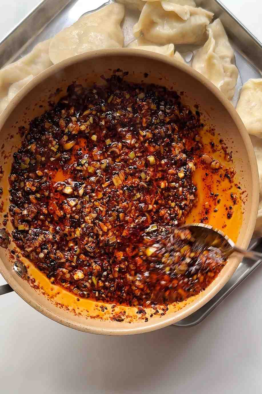 Making lemongrass chill oil.