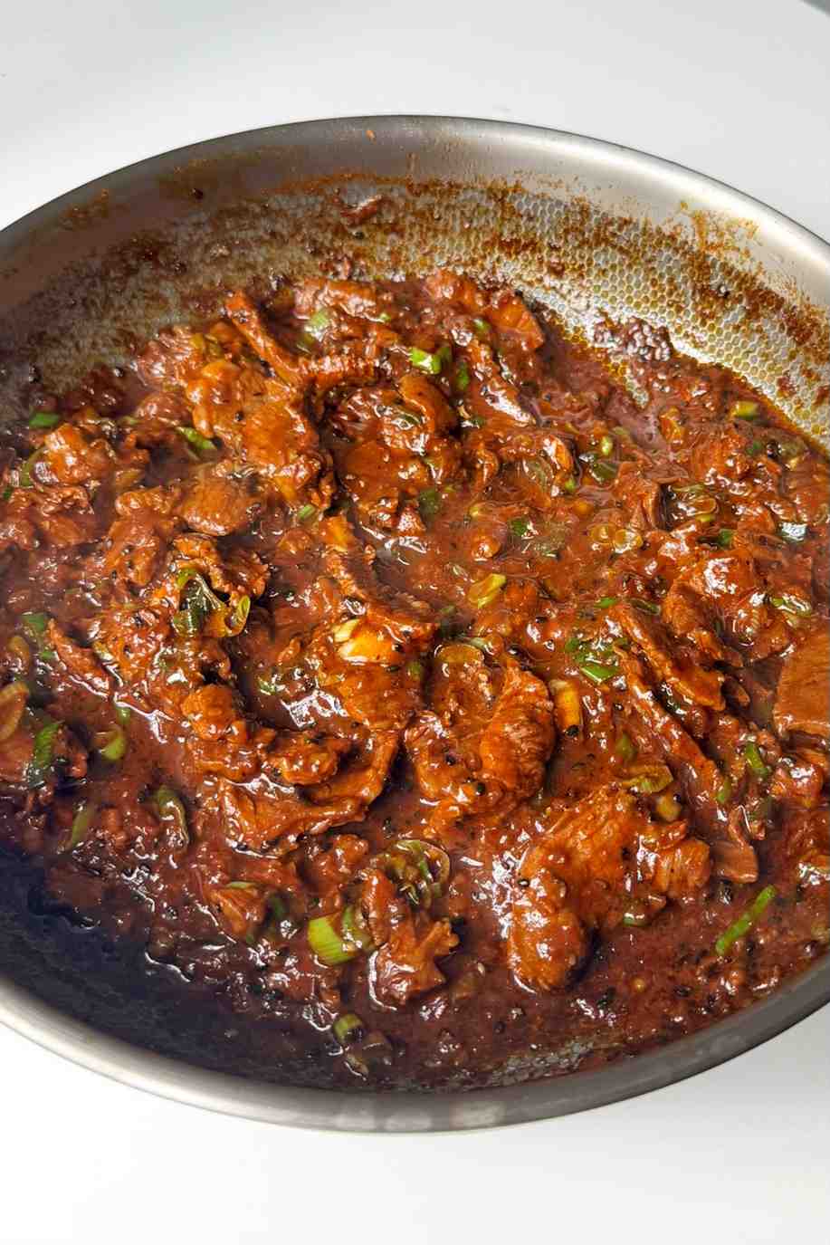 Frying beef bulgogi.