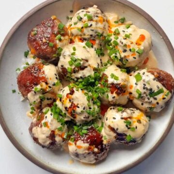 Bowl of teriyaki meatballs.