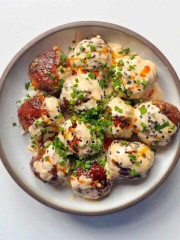 Bowl of teriyaki meatballs.